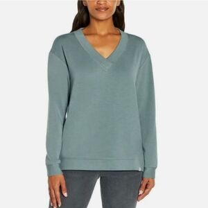 Orvis Women's Size Large V-Neck Long Sleeve Sweatshirt Top Blue Green
